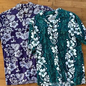 Hilo Hattie Green and Purple Floral Button Down Shirts